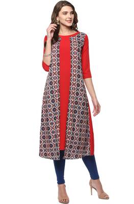 Janasya Red printed crepe kurti 2