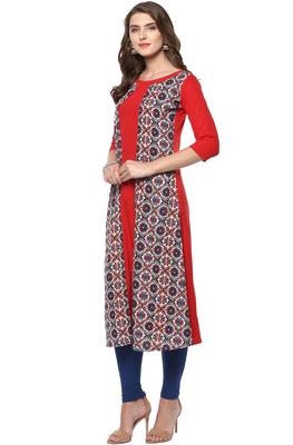 Janasya Red printed crepe kurti 3