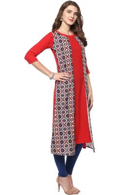 Janasya Red printed crepe kurti 4