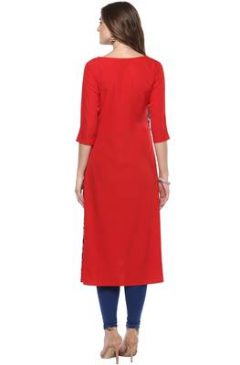 Janasya Red printed crepe kurti 5