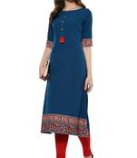 Turquoise printed crepe kurti