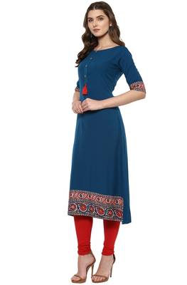 Turquoise printed crepe kurti 3