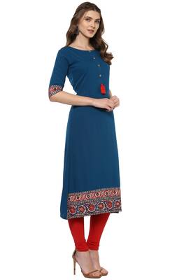 Turquoise printed crepe kurti 4