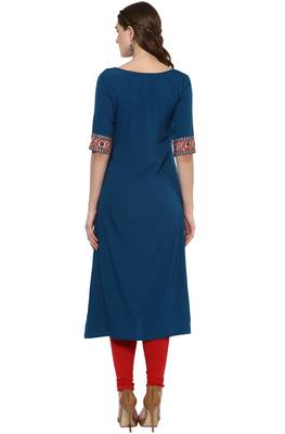 Turquoise printed crepe kurti 5