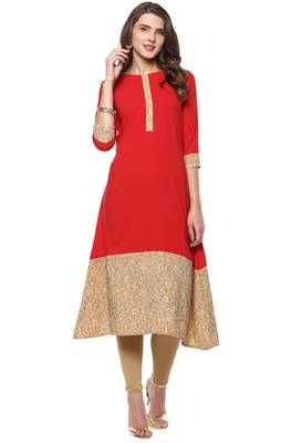 Janasya Red printed crepe kurti 1