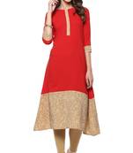 Janasya Red printed crepe kurti