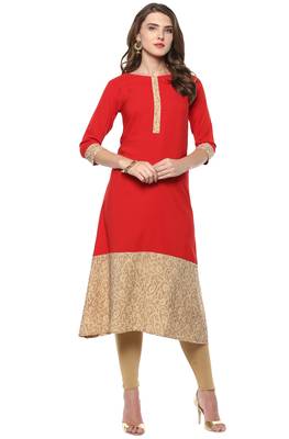 Janasya Red printed crepe kurti 2