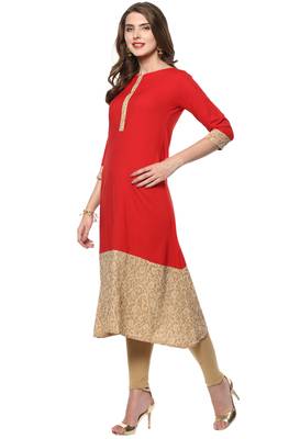 Janasya Red printed crepe kurti 3