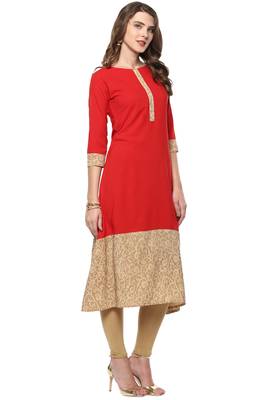 Janasya Red printed crepe kurti 4