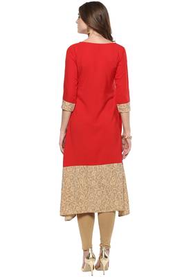 Janasya Red printed crepe kurti 5