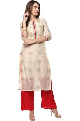 Janasya Cream printed chanderi kurti 1