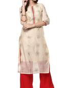 Janasya Cream printed chanderi kurti