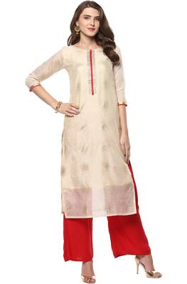 Janasya Cream printed chanderi kurti 2
