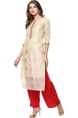 Janasya Cream printed chanderi kurti 3
