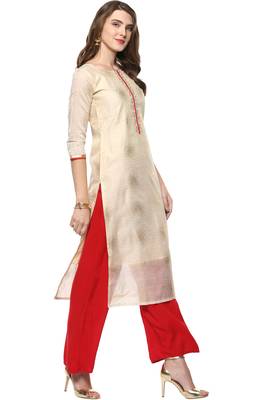 Janasya Cream printed chanderi kurti 4