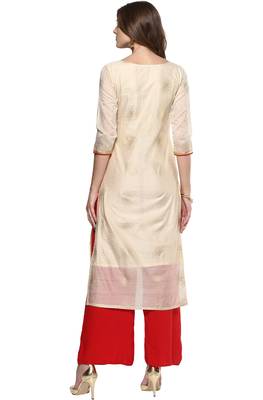 Janasya Cream printed chanderi kurti 5