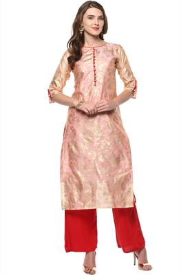 Janasya Light-pink printed chanderi kurti 1
