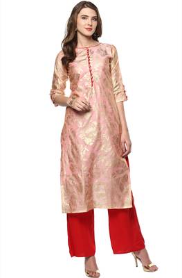 Janasya Light-pink printed chanderi kurti 2