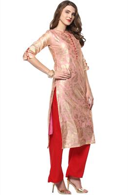 Janasya Light-pink printed chanderi kurti 4