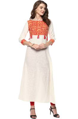 Janasya Cream printed cotton kurti 1