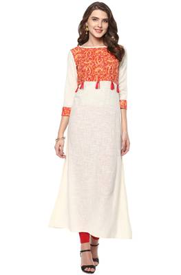 Janasya Cream printed cotton kurti 2
