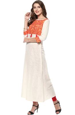 Janasya Cream printed cotton kurti 3