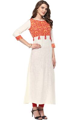Janasya Cream printed cotton kurti 4