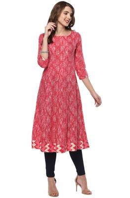 Janasya Pink printed cotton kurti 1