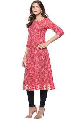 Janasya Pink printed cotton kurti 3