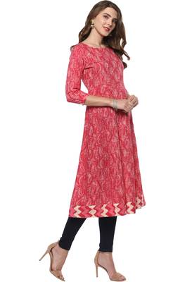 Janasya Pink printed cotton kurti 4