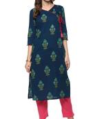 Janasya Turquoise printed cotton kurti