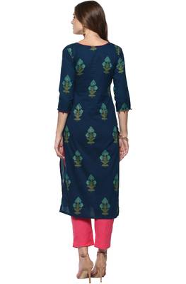 Janasya Turquoise printed cotton kurti 5