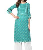 Janasya Turquoise printed cotton kurti