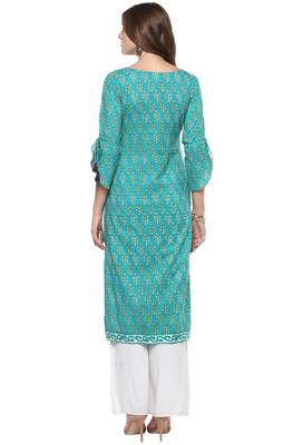 Janasya Turquoise printed cotton kurti 5