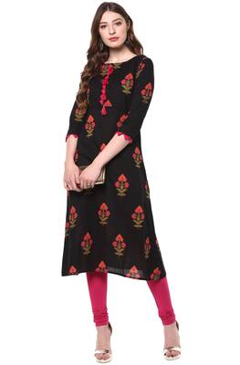 Black printed cotton kurti 1
