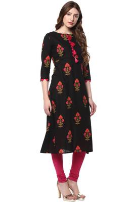 Black printed cotton kurti 4