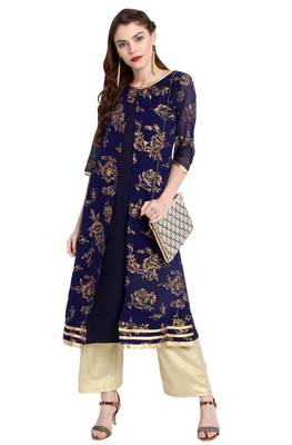 Janasya Blue printed crepe kurti 1