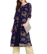 Janasya Blue printed crepe kurti