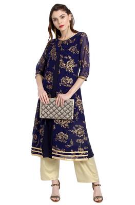 Janasya Blue printed crepe kurti 2