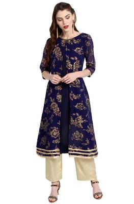 Janasya Blue printed crepe kurti 3