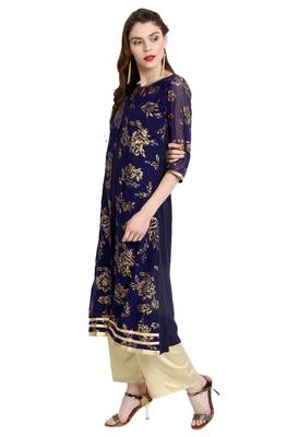 Janasya Blue printed crepe kurti 4