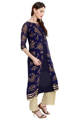 Janasya Blue printed crepe kurti 5