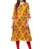 Janasya Yellow printed cotton kurti