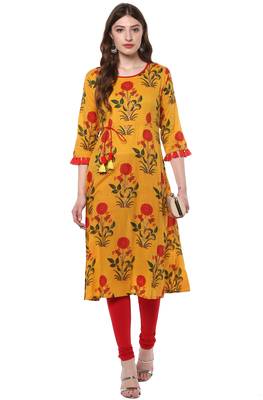 Janasya Yellow printed cotton kurti 2