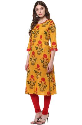 Janasya Yellow printed cotton kurti 3