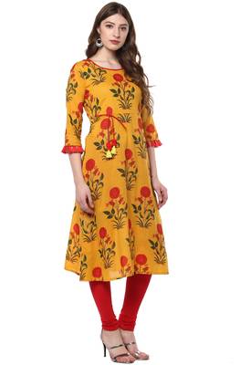 Janasya Yellow printed cotton kurti 4