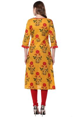 Janasya Yellow printed cotton kurti 5