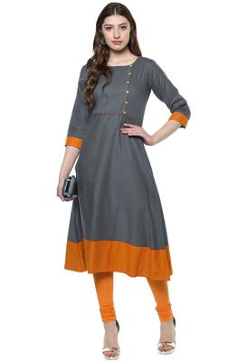 Janasya Grey printed cotton kurti 1