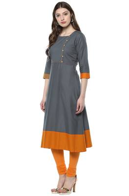 Janasya Grey printed cotton kurti 2