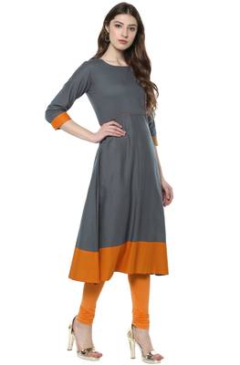 Janasya Grey printed cotton kurti 3